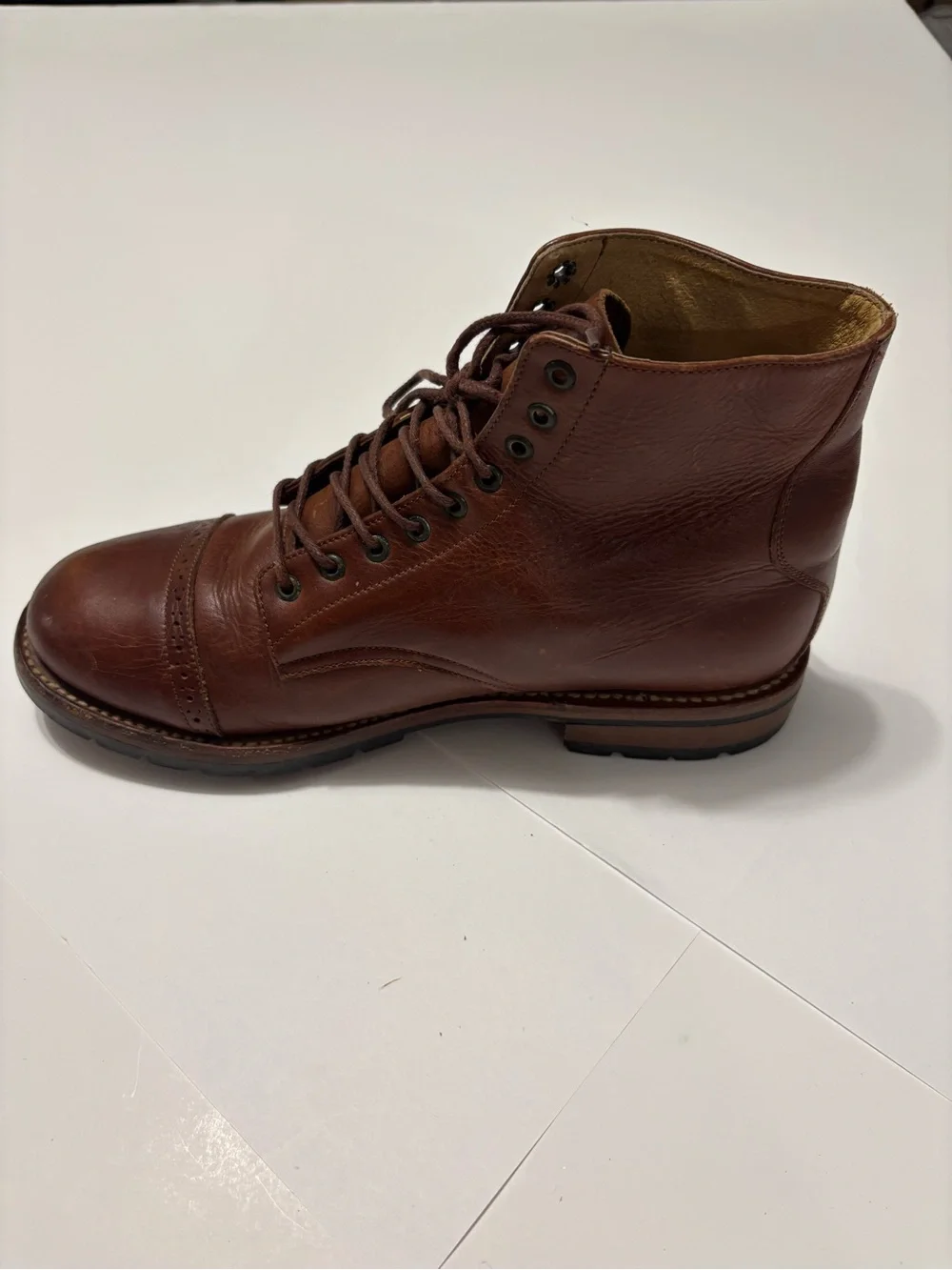 Javier Brown Leather Cap Toe Boots Size 7 Brogue Lug Sole